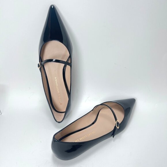 Stuart Weitzman Emilia Patent Leather Mary Jane Pointed Toe Women Flats Sz 9.5B - Picture 1 of 11